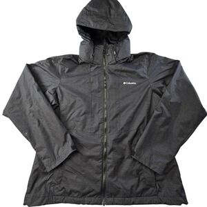 Columbia Jacket Womens XL Black Rain Coat Hooded Lined Pockets Waterproof